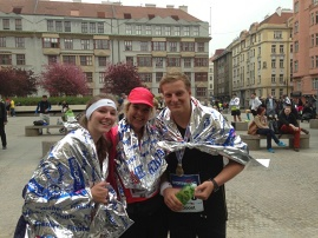 Jana, Barbora and Richard at the finish of Sportisimo Prague Half Marathon (2014)